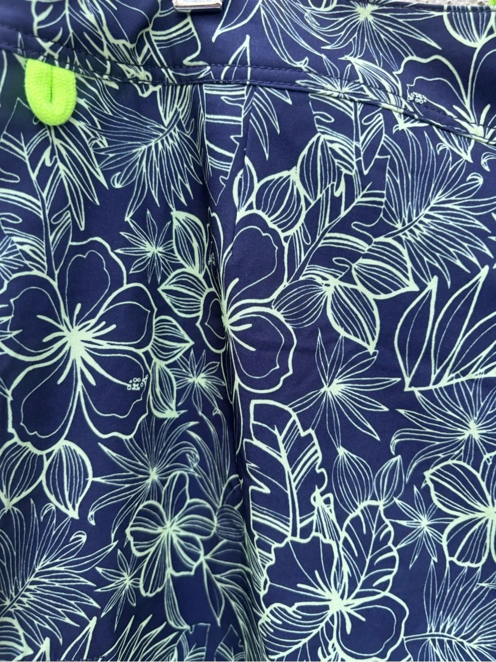 J. Crew 9” Board Shorts Size 32 NWT Navy Floral Swim Trunks with Neon Lime